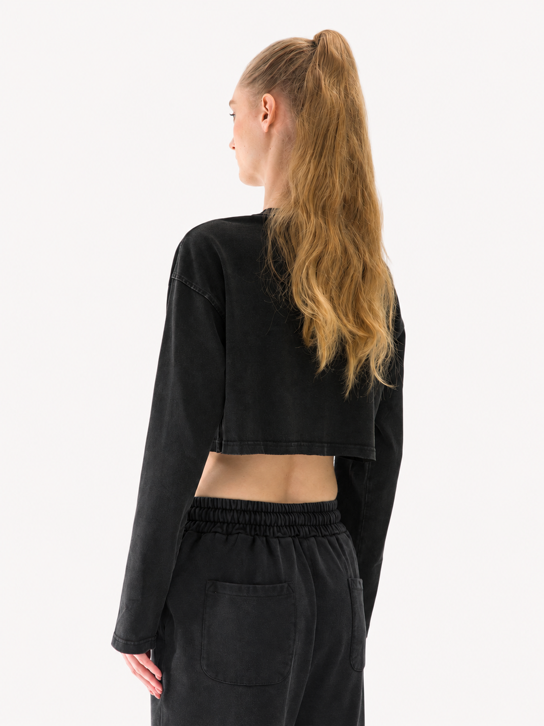 260GSM Women's Raw Hem Long Sleeve Crop Top